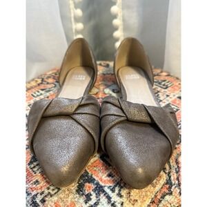 Eileen Fisher Metallic Bronze DOrsay Flats Knot shoes 6.5 suede boho classic y2k